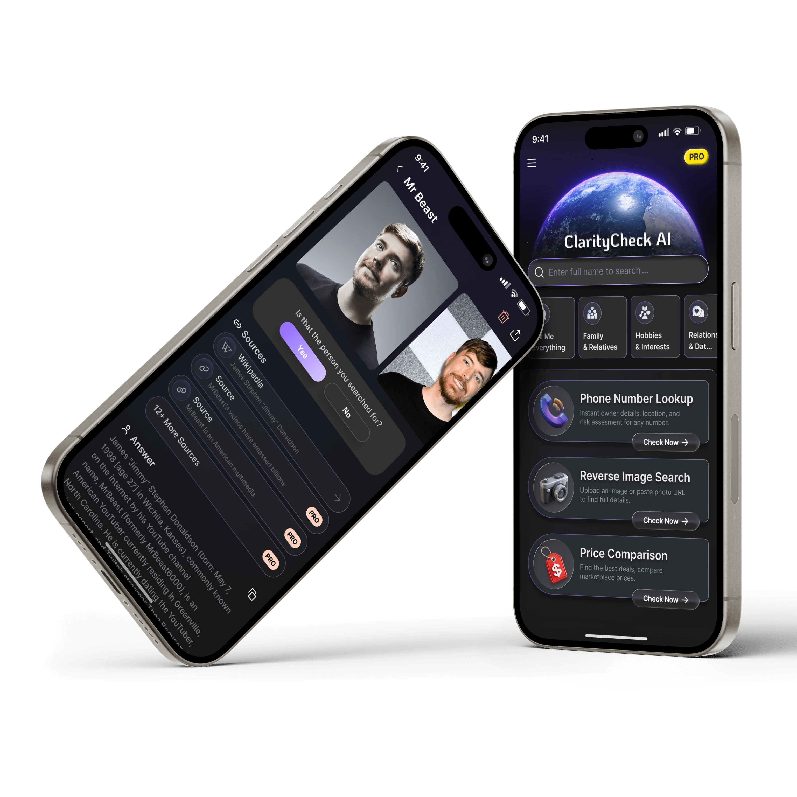 ClarityCheck AI mobile app showing deep search results